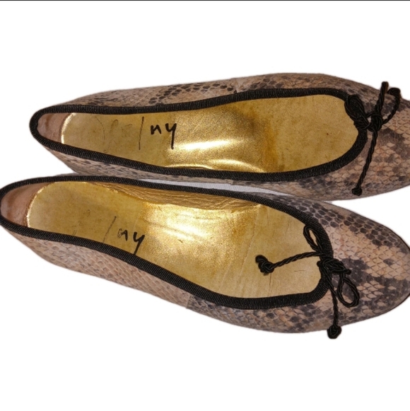 fs/ny Beige Black Snake Skin Ballet Flats 6 B - Picture 2 of 10